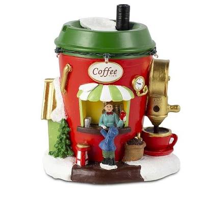 innodept12 LED Light-up Christmas Coffee Cup Shop House, Red Cup House | Christmas Village Collection, Battery Operated
