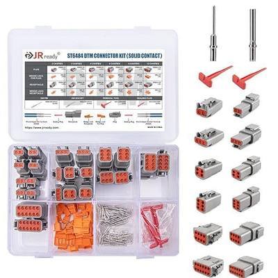 JRready ST6484 Deutsch DTM Connector Kit 2 3 4 6 8 12 Pin Solid Terminals | DTM Waterproof Electrical Connectors, Size 20 Solid Deutsch Terminals Support Wire Gauge 20-22AWG, Removal Tools Included