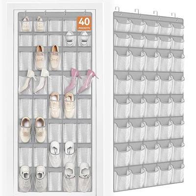 FENTEC 40 Large Pockets Over The Door Shoe Organizer, Mesh Hanging Shoe Organizer Shoe Rack for Closet Mesh Closet Shoe Holder, Over Door Organizer, Shoe Organizer for Wall, Grey, 1 Pack