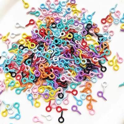 200Pcs Colorful Small Screw Eye Pins, Eye Screw Clasps, Jewelry Eye Hooks, Self Tapping Screws, Mini Hoop Pegs, Craft Eyelets for DIY Jewelry Making, Arts, Crafts and Sewing(1 * 4 * 8mm)