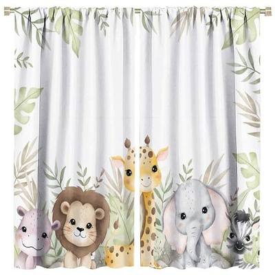 Nursery Curtains Jungle Safari Theme with Giraffe Print, Kids Room Classroom Decor, 42x45 Inches, 75% Blackout Fabric for Baby Nursery, Animal Cub Design, Easy Install & Machine Washable