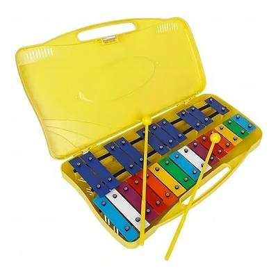 YAYUZEST 25 Note Xylophone Professional Glockenspiel with Yellow Case Stick | Aluminum Alloy Colorful Keys Hard Carry Case Safe Sticks Percussion Instrument For Student Beginners Music Teaching and Gifts