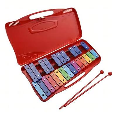 YAYUZEST Xylophone 25 Notes Glockenspiel for Students, Professional Xylophone Percussion Instrument with Hard Case and Safe Mallets, for Student Beginners, Music Teaching and Gifts (Red)