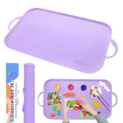 Silicone Craft Station Mat for Kids, Large Silicone Art Mat With Handle, Raised Edges for Painting, Jewelry-Making & Crafts - 26x16in,Purple