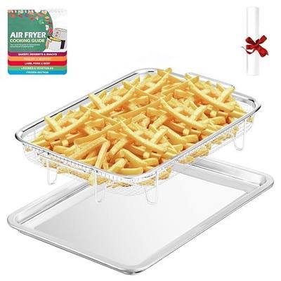 15.4"Roasting Pan with Air Fryer Basket for Oven, Oven Air Fryer Basket and Tray, Stainless Steel,50pcs Parchment Paper,1pc Guidance.