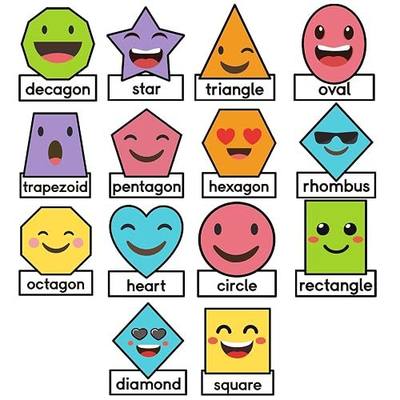 14Pcs Shapes Bulletin Board Set, Jumbo 10x12 Inch 2D Geometric Shapes Posters for Classroom Wall, Rainbow Educational Cutouts with Glue Points for Kindergarten and Preschool Decor