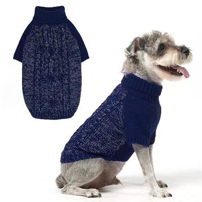 EXPAWLORER Thermal Knitted Dog Sweater for Small Medium Large Dogs, Turtleneck Cable Knit Dog Cold Weather Clothes Sweatshirt Outfits for Winter, Pullover Pet Jumper for Puppy Cats, Navy L
