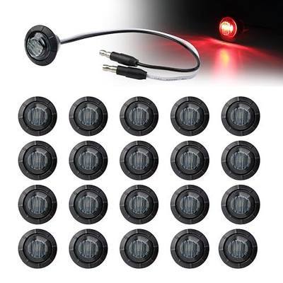 20 Pcs 3/4 Inch Mini Round Smoked Lens Red LED Button Side Marker Lights 3 LED with Connector Plugs for Trailer Truck Lorry SUV ATV RV Bus Clearance Signal Lamps 12V DC