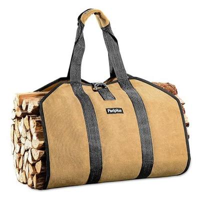 Firewood Carrier with Handles - Sturdy Canvas Log Carrier for Firewood, Wood Carrying Bag for Camping, Fireplace, Wood Stove - Durable and Easy to Carry, Brown