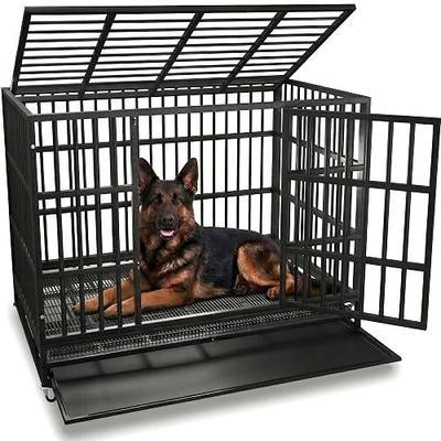 Oranland 48 Inch Heavy Duty Indestructible Dog Crate,Escape-Proof Dog Cage for High Anxiety Dogs,XL Dog Crate for Large Dogs with Sturdy Locks,Double Door,Removable Wire Tray and Wheels