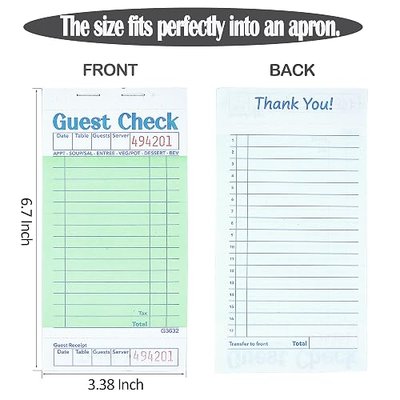 Budgenix Guest Checks Server Note Pads 24 Pack 1200 Orders, Green Guest Check Pads with Bottom Receipt, Waitress Notepad for Restaurant Business