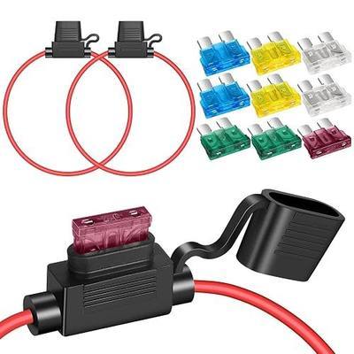 2 Pack 12 AWG Inline Fuse Holder 11.8 Inch 12V ATC/ATO Blade Fuse Holder with Waterproof Cap, 15A/20A/25A/30A/40A Blade Fuses 2 Each for Marine, Golf Cart Lighting, Circuits, Auto RV Fuses.