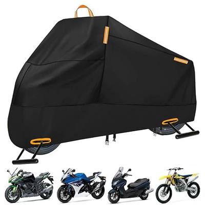 Motorcycle Cover Waterproof Outdoor, 300D Heavy Duty Motorcycle Cover for Ninja 250 300 650 1000 Yamaha YZF R1 R7 MT-09 Suzuki GSXR 600 750 1000 Scooter Cover Protection Fits up to 86" - Black