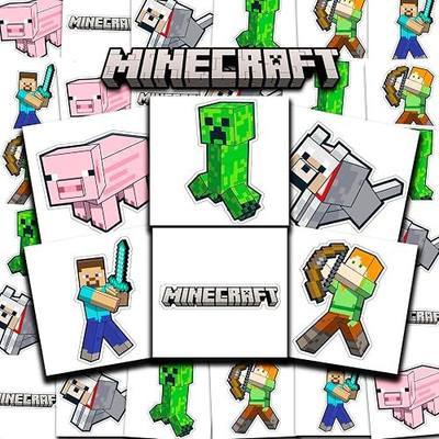 Minecraft Tattoos for Kids Party Favors Bundle - 72 Pc Individual Tattoos | 2" Pre-Cut Minecraft Temporary Tattoos for Kids Boys Girls Bulk (Creeper Steve Alex Minecraft Birthday Party Supplies)