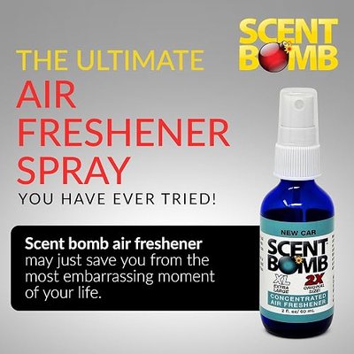Scent Bomb Air Freshener Spray 2-Pack, Long-Lasting Odor Eliminator for Home & Car, Effective Deodorizer Spray for Kitchen, Bathroom, Fresh Room Spray & Smell Neutralizer, 2 oz, New Car