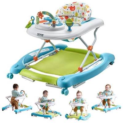 VEVOR 4-in-1 Baby Walker, Folding Baby Activity Center with Wheels, 3 Adjustable Height, Music & Toys Tray, Learning-Seated | Walk-Behind | Rocker | Bouncer Toddler Walker for Girls Boys 6-24 Months