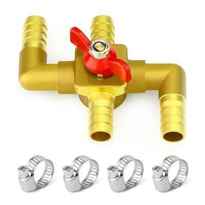 GASHER Brass 5/8 Inch Heater Control Valve, 4-Way Automobile Heating Water Valve, Car Heater Air Conditioning Ball Valve With 4Pcs Hose Clamps