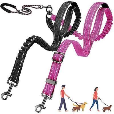 AUTOWT Double Leash for Two Dogs, No Tangle 360° Swivel Dual Dog Leashes with 4 Handles, Super Lightweight for Puppy, Reflective Adjustable Strap and Shock Absorbing Bungee