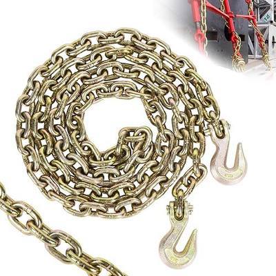 AAIN G80 Heavy Duty Transport Chain 5/16 Inch x 10 Feet, Load Binder Tow Lock Chains with G70 Clevis Grab Hooks, 4,900 lbs Safe Working Load for Loading Tie Down Fixed Cargo Flatbed Truck Trailer
