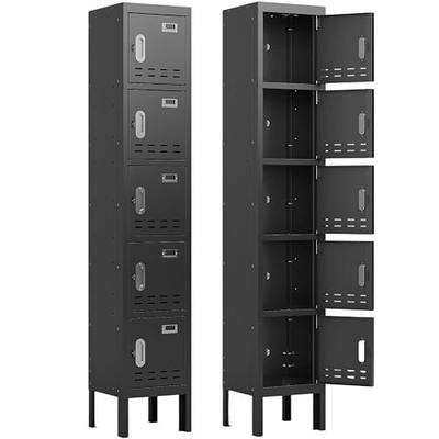 Employees Lockers 66" 5-Door Storage Metal Locker Cabinet for School, Gym, Home Office & Garage, Secure Equipment & Tools Organization (5 Doors,Black)