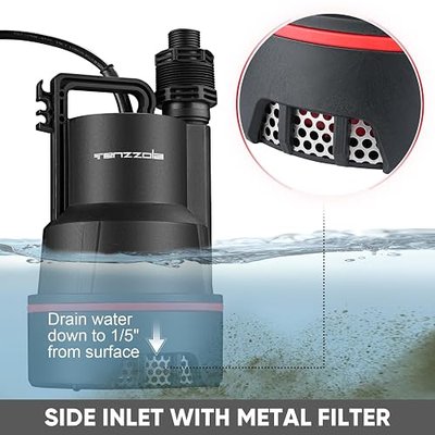 Sump Pump Submersible Utility Water Pump Thermoplastic Portable Electric Water Removal Transfer Pump with 16.4FT Cord for Swimming Pool Basement Garden Pond Tubs Draining, 1/3 HP