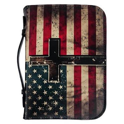 Bible Cover, Bible Carrying Book Case for Men,Protective Bible Organizer Holder Bag with Handle and Zippered Pocket, Christian Gift for Girls Boy (American Flag, XL)