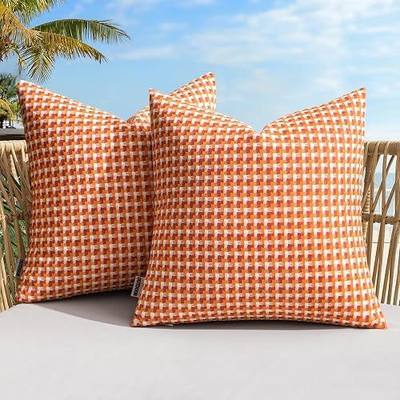 MIULEE Outdoor Texture Throw Pillow Covers Waterproof Pack of 2 Decorative Woven Farmhouse Cushion Covers for Patio Garden Balcony Porch Tent Bench Sofa,18x18 Inch Orange