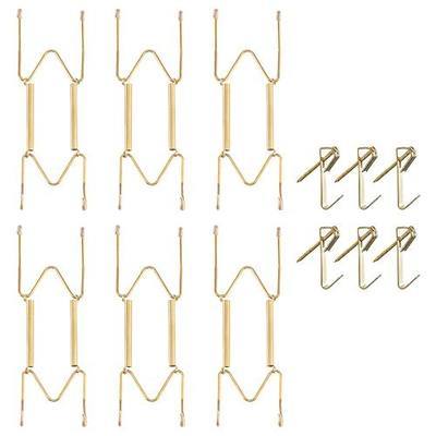 Bilillo 6 Pieces Invisible Heavy Duty Plate Holder, Stainless Steel Plate Hangers for The Wall, Plate Hangers for Display with Wall Hooks, Suitable for 6-8 inch Decorative Plattes and Arts (Gold)