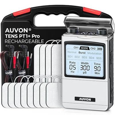 AUVON Rechargeable Digital TENS Unit Muscle Stimulator, Customizable 8-Mode | TENS Machine with 40 Levels for Gradual Neck, Shoulder, Back Pain Relief, 600 mAh Battery Life, 12 Electrodes, A Carry Case