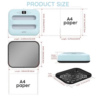 AST&T Heat Press Machine 12" x 10" Portable & Easy Heat Press for T-Shirts, Pillows, Tote Bags & More White (Heat Press Blue)