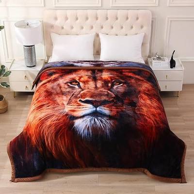 JYK Mink Fleece Blanket King Size 85" x 93", with Three-Dimensional Realistic Animal Floral Prints, 8 LB Comfy Warm Blankets for Autumn and Winter-Lion/Tiger