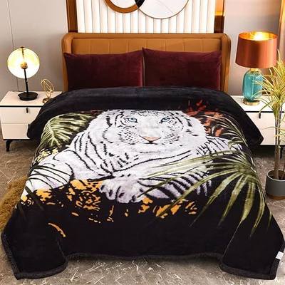 JYK Flannel Fleece Blanket King Size 85" x 93", 10 LB Heavy Korean Style Mink Blanket, Thick Winter Bed Blankets, 2 Ply Printed Raschel Bed Blanket, Tiger Design