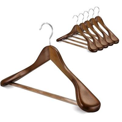 Premium Wooden Hangers 6-Pack – Wide Shoulder Non-Slip Design for Coats, Jackets & Suits | 360° Rotating Closet Organizers | Durable & Space-Saving (Vintage Wood)
