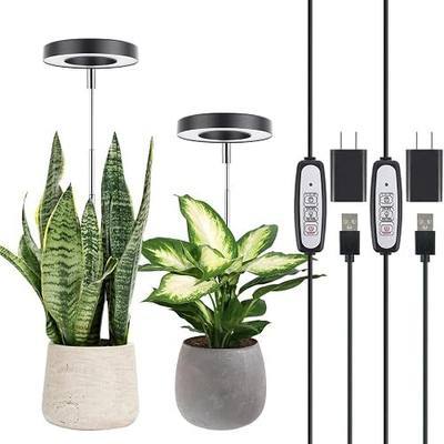 LORDEM Plant Grow Light, Full Spectrum LED, Black, 2 Packs | For Indoor Plants Growing Lamp, Auto On/Off Timer, 4 Dimmable Brightness