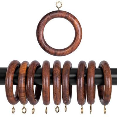 Handcrafted Natural Rose Wood Curtain Rings with Hooks – 2.5" Outer, 1.75" Inner Diameter – Smooth Wooden Drapery Rings for Rod with Metal Hooks – Pack of 48