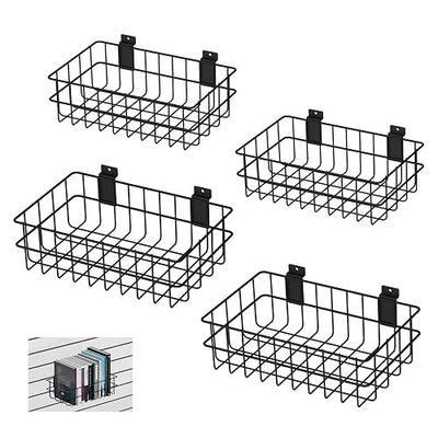 4 Pack Slatwall Baskets Set, Heavy Duty Slatwall Baskets, Metal Slat Wall Shelves Accessories, 2 PCs 13 x 8 x 4 Inch, 2 PCs 12.4 x 6.5 x 4 Inch, Black