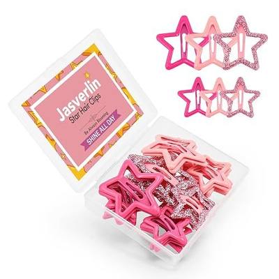 JASVERLIN 36 Pcs Star Snap Hair Clips, Y2k Colorful Cute Barrettes for Women Girls, Thick Fine Non-Slip Hairclips Accessories Glitter Kawaii Rave Assorted Size Style (Pink)