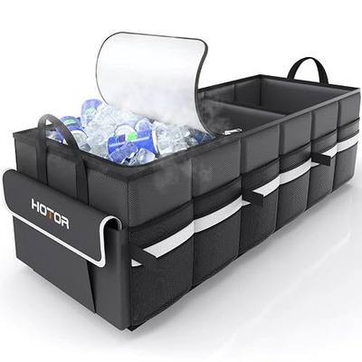 HOTOR Trunk Organizer - Car Organizer with Built-In Leakproof Car Cooler | Collapsible Trunk Organizer with Cooler for Car, SUV, Sedan, with Base Panel, 3 Compartments, Black, 31.9" x 12.6" x 10.6"