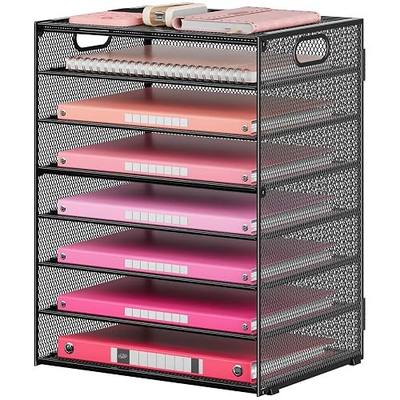 Lavatino 8 Tier Paper Organizer for Desk, Black Mesh Letter Tray File Sorter Organizers with Handles, Including 5 Adjustable Slid Trays for Office School Classroom Supplies Organization and Storage
