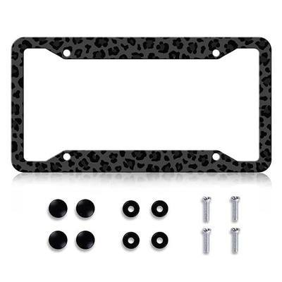Black Leopard Print License Plate Frame - Leopard Personalise License Plate Holder, Rust-Proof Stainless Steel Waterproof Car Decorative Tag Frame for Standard Us 12x6 Inch
