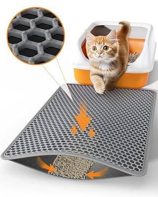 Powools Cat Litter Mat, Double-Layer, 23.2 x 14.6 in, Urine-Proof, Grey | Non-Slip Litter Trapping Mat, Easy to Clean, Kitty Litter Mats for Floor, Scatter Control, Waterproof Litter Box Mat for Cats