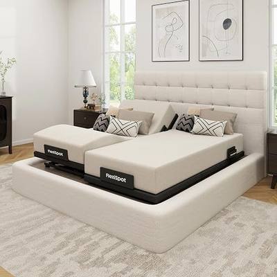 FLEXISPOT Split King Adjustable Bed Base with Massage | Massage, Zero Clearance, Synchronized Adjustment, Whisper Quiet Durable Motor, Zero Gravity, Mattress Holders
