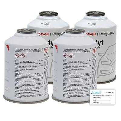 ZeroR® Genuine R1234YF Refrigerant Can for Automotive AC Systems - HFO-R1234YF, SSV Can with Reverse-Thread Design, Included Service Sticker - Compatible with R1234YF Systems - 8 Oz, 4 Can