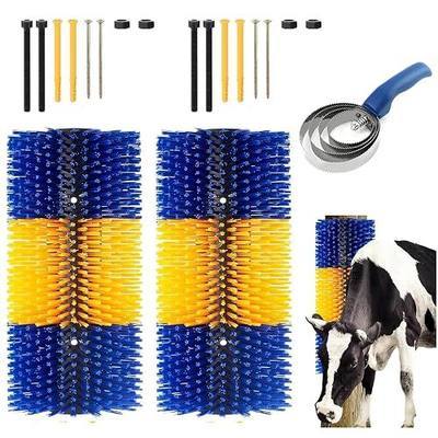 Livestock Scratching Brush - Cow, Horse & Goat Brushes, Animal Back Scratching Brush (Blue & Yellow, 2PC)