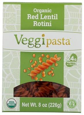 Veggipasta, Organic Pasta Rotini Lentil Red Gluten Free, 8 Ounce