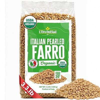L'Oro Del Sud Organic Pearled Farro Grain 3.3 lb (1.5 kg) | Italian Farro Perlato, Emmer Wheat, Spelt, USDA Organic, Non-GMO, Superfood, Bulk, Protein, Fiber Rich, Product of Italy
