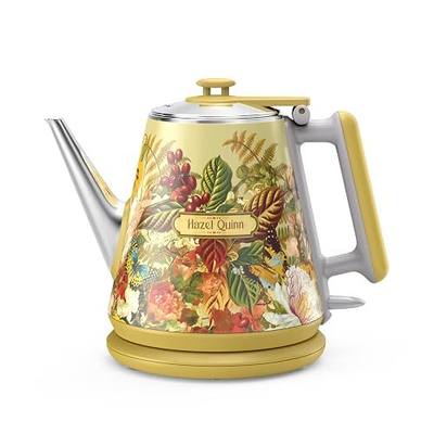 Hazel Quinn Electric Kettle - 1L/34oz Small Tea Kettle, 800W Fast Boil, All 304 Stainless Steel Interior, Double Wall for Cool Touch and Thermal, Auto Shut-Off, BPA-Free, Cordless - Floral Printed