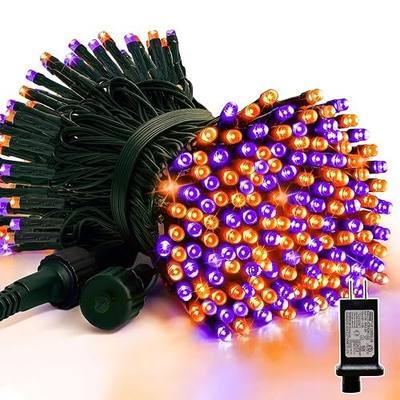 LAMPHOME 33ft Halloween Decorative Mini Lights, 100 LED Green Wire Fairy Starry String Lights Plug in, 16Lighting Modes, for Halloween Decoration Outdoor Party Decoration (Orange and Purple)
