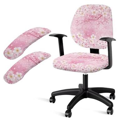 Cherry Blossom Printed Computer Office Chair Covers Set Stretchable Arm Rest Covers for Office Chair 4 Pieces Office Chair Seat Cover Rotating Chair Slipcover Dustproof