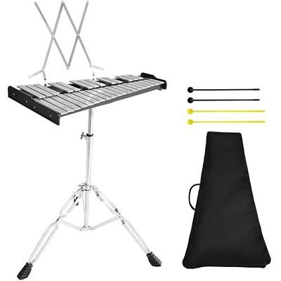 32 Notes Glockenspiel Xylophone Bell Kit, Professional Xylophones for Beginner with Adjustable Stand, Music Stand, Sticks, Aluminum Percussion Instrument Set for Adult (silvery)